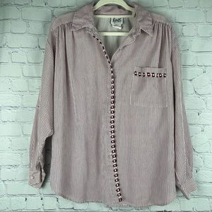 Tap & Co women's striped cotton button up long sleeve shirt, size L